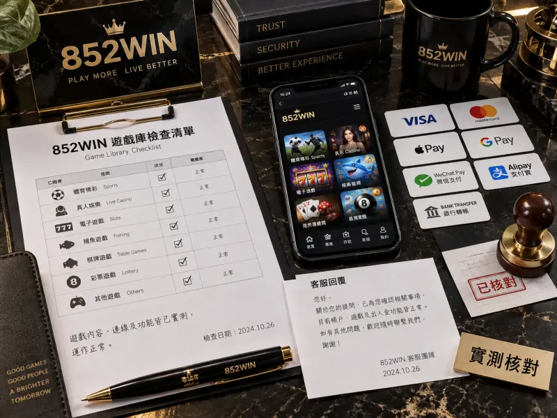 852win 遊戲、支付與核對評測視覺