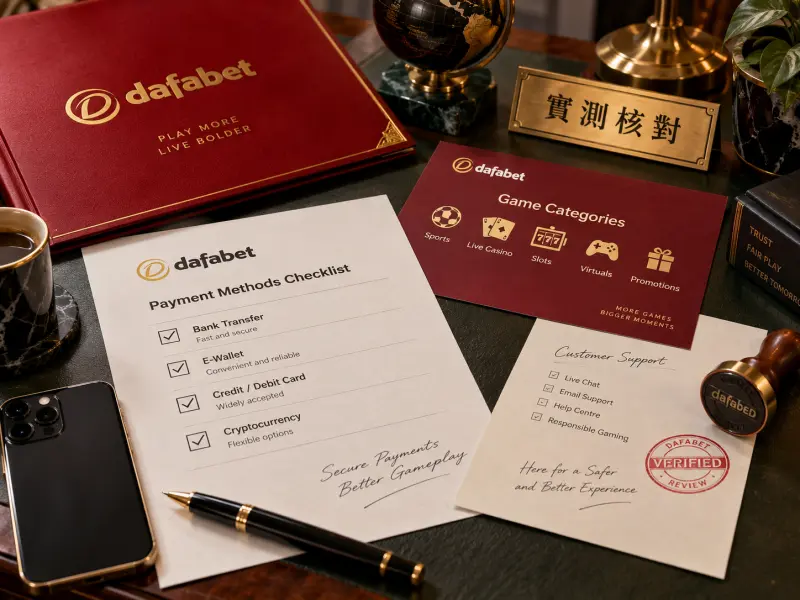 Dafabet 遊戲、支付與核對評測視覺