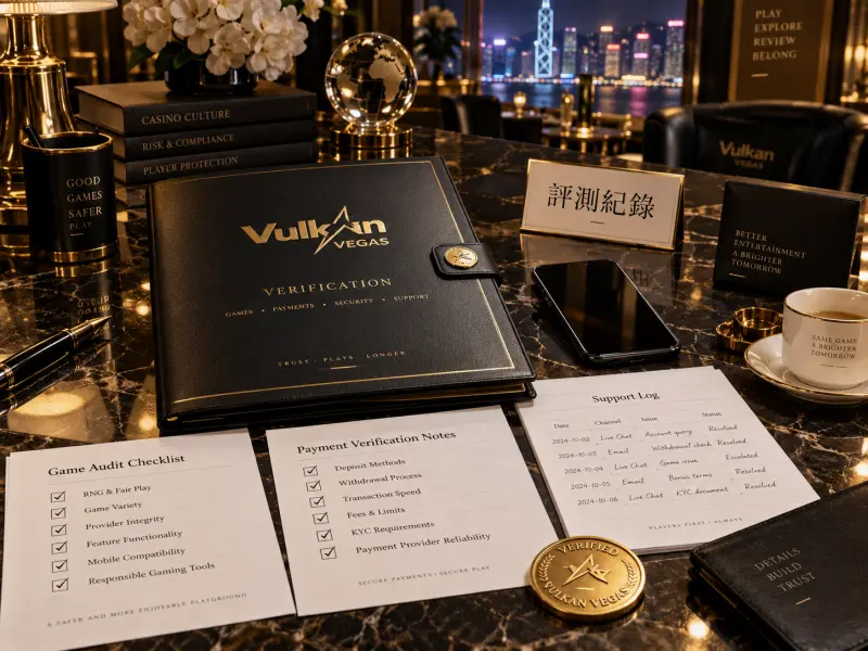 Vulkan Vegas 遊戲、支付與核對評測視覺
